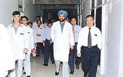 The PGI Director, Dr S.K. Sharma, with a new batch of MBBS students at the Government Medical College and Hospital, Sector 32, Chandigarh. Also seen in the pricture are the Director Principal of GMCH, Dr S.B.S. Mann, and the Medical Superintendent, Dr Raj Bahadur.