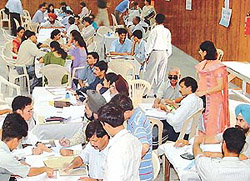 Centralised admissions to BCA-I in progress at the Guru Gobind Singh College for Women, Sector 26, Chandigarh, on Wednesday.