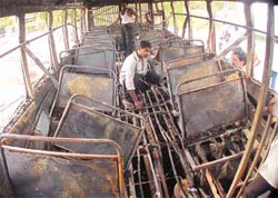 The CNG bus which caught fire near the ISBT