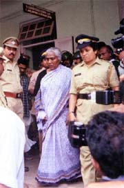 Liquor contractor Hyrunnisa (in saree) coming out of the court in Thiruvanthapuram on Tuesday