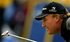 South African Ernie Els lines up his putt