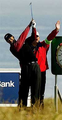 World No. 1 Tiger Woods tees off from the sixth during the final round 