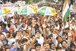Youth Congress activists protesting against the policies of the NDA government