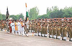 Fresh recruits of 133rd G/D course of the ITBP take oath during their passing-out parade