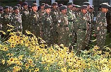 Army men stand after paying respect