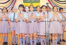 Students of Vivek High School take part in an inter-school elocution competition 