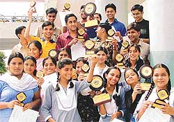 Jubilant students of BCM Arya Model Senior Secondary School, after getting prizes
