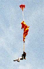 Russian parachutist Arkady Zhirov falls to the ground