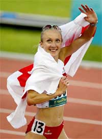 England's Paula Radcliffe waves to the crowd