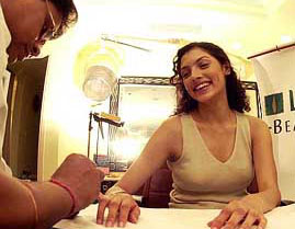 Model Indrani Das Gupta gets ready for Lakme India Fashion Week-2002