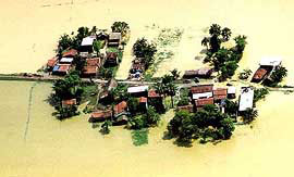 A bird's eye view of a flood-hit village