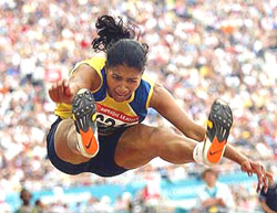 India's Anju Bobby George competes in the final of the women's long jump