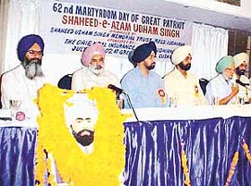 Speakers at a function to commemorate the 62nd martyrdom day of Udham Singh