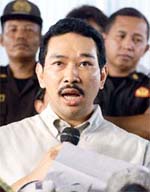 Hutomo "Tommy" Mandala Putra speaks during a news conference