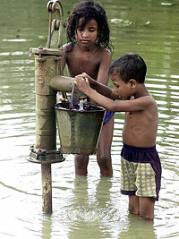 Children collect drinking water