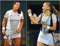 Jennifer Capriati reacts after losing a point 