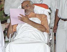 Union Labour Minister Sahib Singh Verma on a wheelchair to cast his vote for Vice-Presidential election in the Capital