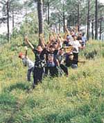 Children of St John�s High School during an adventure camp organised by the Durga Das Foundation in the Shimla Hills.