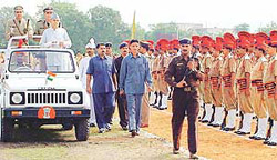 Babu Parmanand, Governor, Haryana, inspects the parade on the occasion of Independence Day in Panchkula on Thursday.