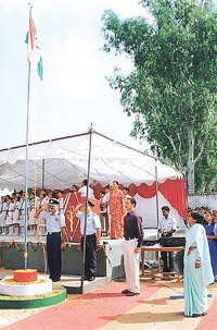 Air Cdre Arun Gopinath unfurls the National Flag at the Independence Day function held in Air Force School, Chandigarh, on Thursday.