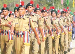 NCC cadets march past at Government College at  Independence Day functions