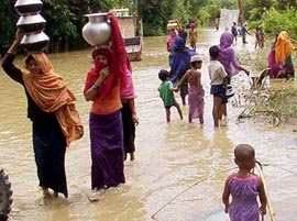 Village women go to collect drinking water