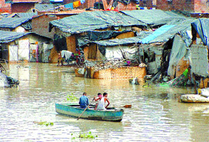 Low-lying areas on the bank of the Yamuna in Delhi were submerged following discharge of water from the Tajewala barrage.