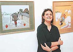 Sunaina Bhalla, a Tokyo-based artist, exhibits her Sumi-e paintings at Art Folio, Sector 8, Chandigarh, on Saturday.