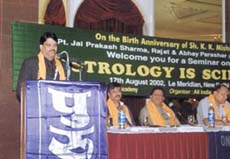 Dr Jaiprakash Laldhagewale presents his paper at an astrology conference held in the Capital on Sunday.