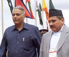 External Affairs Minister Yashwant Sinha is accompanied by his Nepalese counterpart