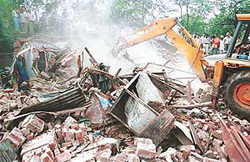An illegal structure being demolished by the enforcement wing of the Panchkula Administration