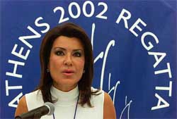 Athens 2004 Olympic Games organising committee chief Gianna Angelopoulos addresses journalists