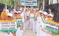 Children of Government Senior Secondary School, Sector 20-D, Chandigarh, participate in a Sadbhawana Rally in Chandigarh 