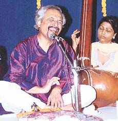 Dr Subhendu Ghosh performs at the Bhaskar Rao Indoor auditorium in Pracheen Kala Kendra