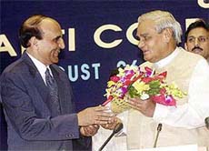 Prime Minister Atal Behari Vajpayee being welcomed by CBI director