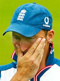 England cricket captain Nasser Hussain reacts after his team lost to India