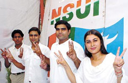 NSUI candidates for DUSU election at a Press conference in the Capital on Tuesday.