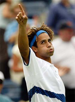 James Blake of the USA celebrates his win over compatriot Brian Valhaly at the US Open