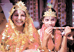 Children dressed as Radha and Krishna on the eve of Janamashtami in the Capital on Thursday.  