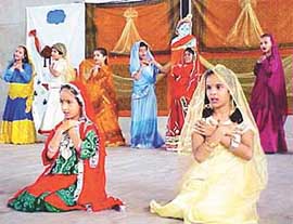 Students of DAV School in Ludhiana celebrate Janmashtami on Friday.