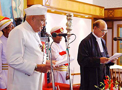 Lieut-Gen (retd) S. K. Sinha being sworn in as Governor of Assam