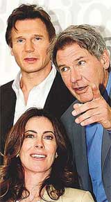 American actor Harrison Ford poses with his compatriots