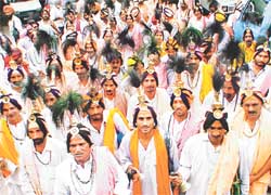 Jangams stage a dharna outside the office of the Deputy Commissioner