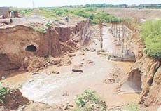 A part of sewerage system washed away following a heavy rain in Sector 47, Chandigarh on Wednesday night