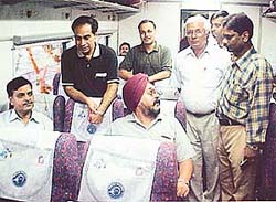 Additional Divisional Railway Manager B.K. Sonawane and other officials who boarded the Jan Shatabdi at Ambala cantonment railway station on Friday evening