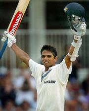 Rahul Dravid acknowledges the applause of the crowd after his double century during the fourth day of fourth Test against England of the Oval on Sunday. 