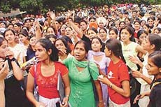 Students of Chandigarh colleges protest against Panjab University�s decisions to make 75 per cent attendance mandatory 