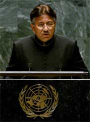 Pakistani President Pervez Musharraf addresses the UN General Assembly