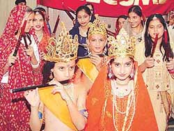 Students take part in a �shobha yatra� at Agar Nagar