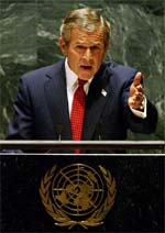 US President George W. Bush addresses